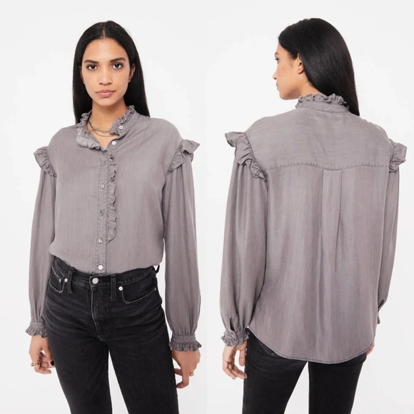 Rebecca Minkoff Willamina Tencel Ruffle Gray Long sleeve Top size medium - Picture 1 of 9